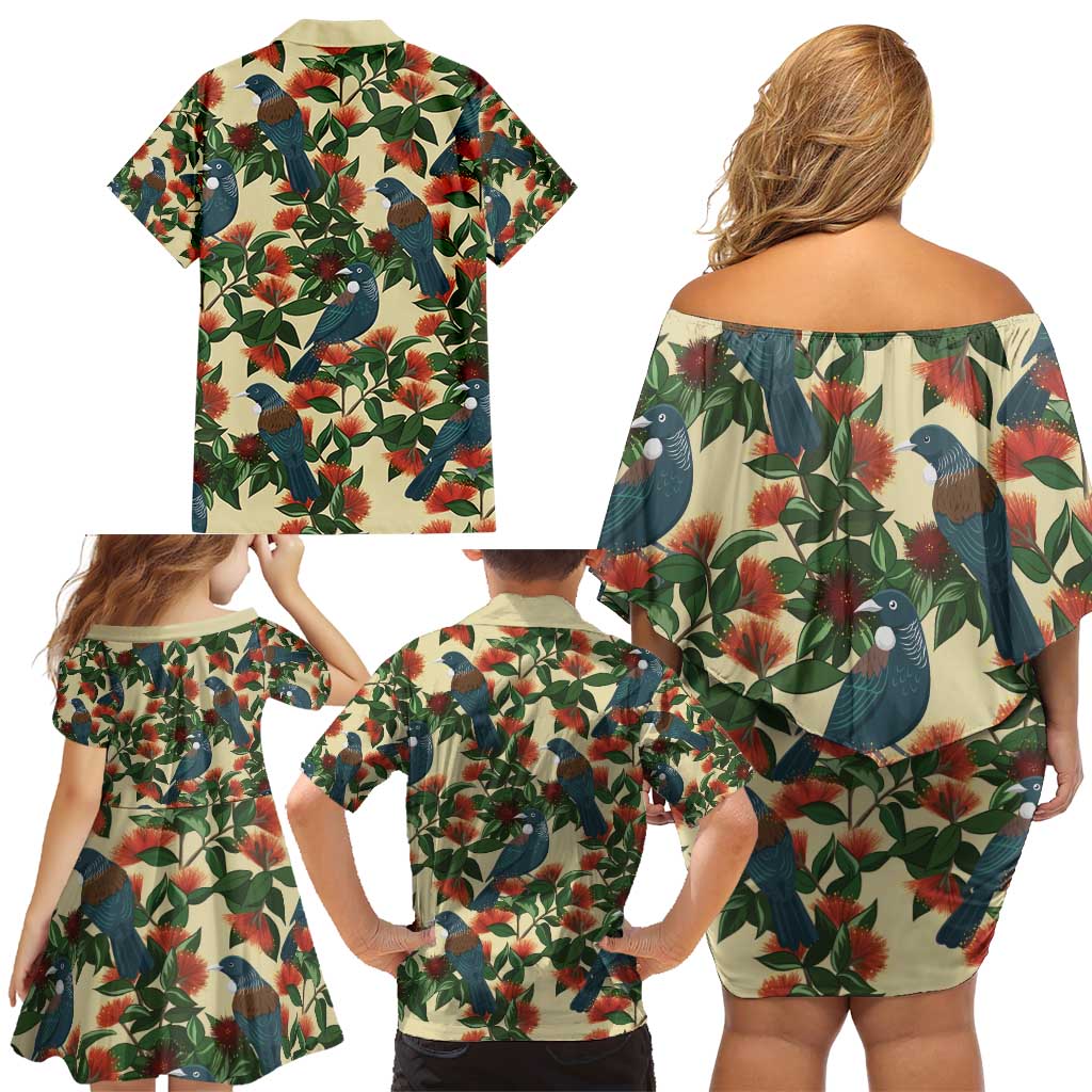New Zealand Christmas Family Matching Off Shoulder Short Dress and Hawaiian Shirt Romantic Tui Birds on Pohutukawa - Ivory - Vibe Hoodie