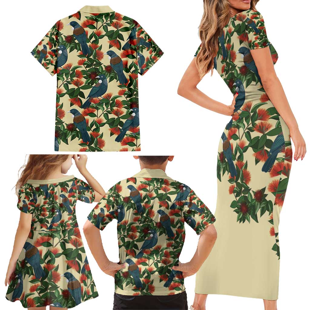 New Zealand Christmas Family Matching Short Sleeve Bodycon Dress and Hawaiian Shirt Romantic Tui Birds on Pohutukawa - Ivory - Vibe Hoodie