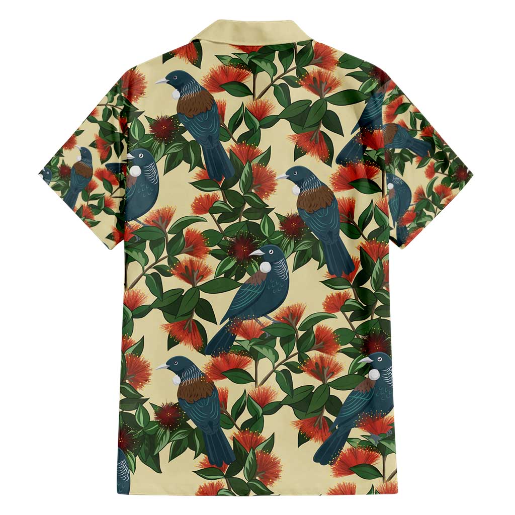 New Zealand Christmas Family Matching Short Sleeve Bodycon Dress and Hawaiian Shirt Romantic Tui Birds on Pohutukawa - Ivory - Vibe Hoodie