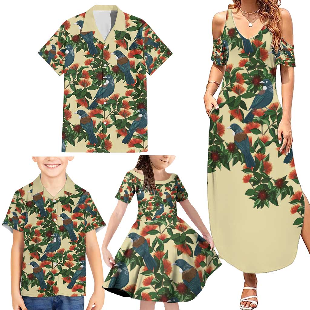New Zealand Christmas Family Matching Summer Maxi Dress and Hawaiian Shirt Romantic Tui Birds on Pohutukawa - Ivory - Vibe Hoodie