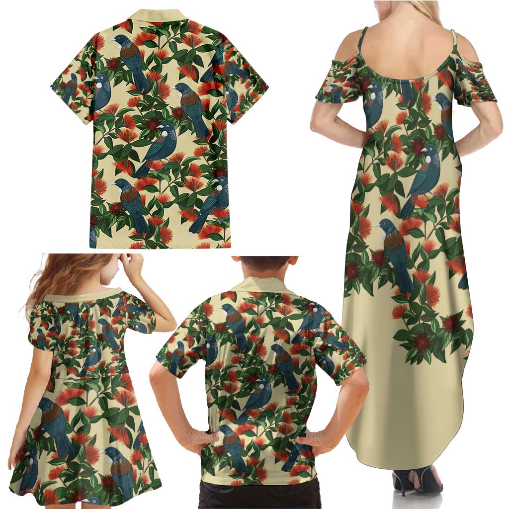New Zealand Christmas Family Matching Summer Maxi Dress and Hawaiian Shirt Romantic Tui Birds on Pohutukawa - Ivory - Vibe Hoodie