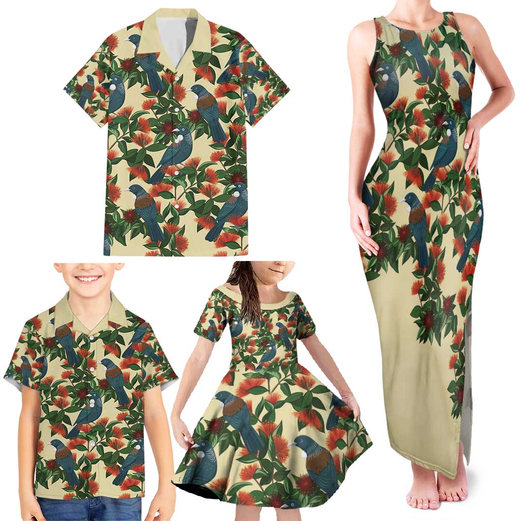New Zealand Christmas Family Matching Tank Maxi Dress and Hawaiian Shirt Romantic Tui Birds on Pohutukawa - Ivory - Vibe Hoodie