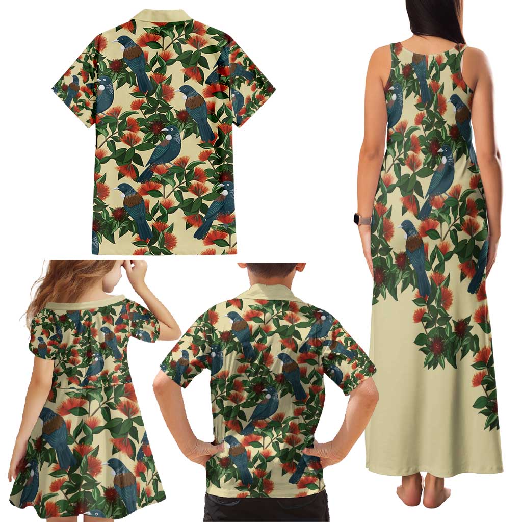 New Zealand Christmas Family Matching Tank Maxi Dress and Hawaiian Shirt Romantic Tui Birds on Pohutukawa - Ivory - Vibe Hoodie
