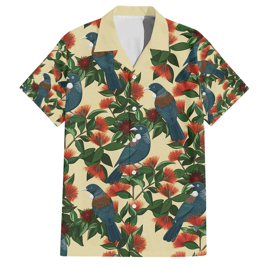 New Zealand Christmas Hawaiian Shirt Romantic Tui Birds on Pohutukawa - Ivory - Vibe Hoodie