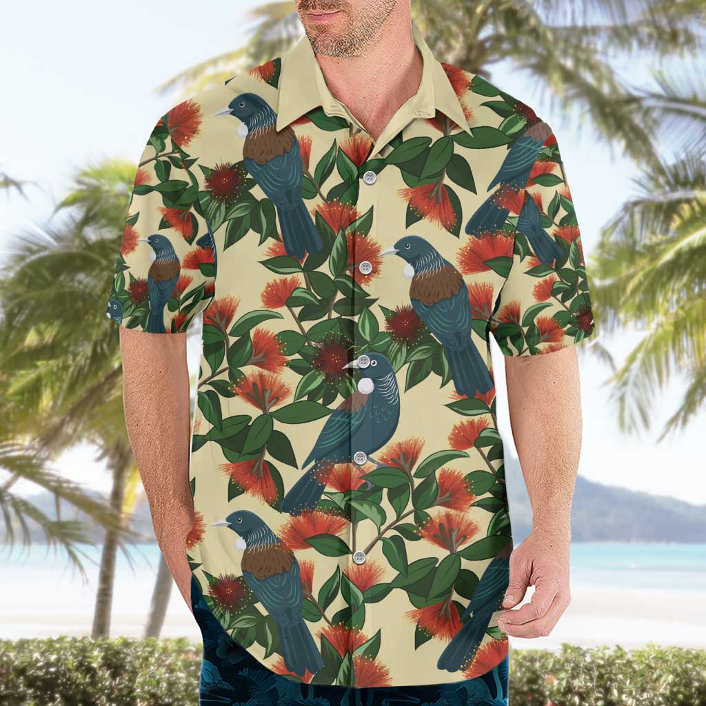 New Zealand Christmas Hawaiian Shirt Romantic Tui Birds on Pohutukawa - Ivory - Vibe Hoodie