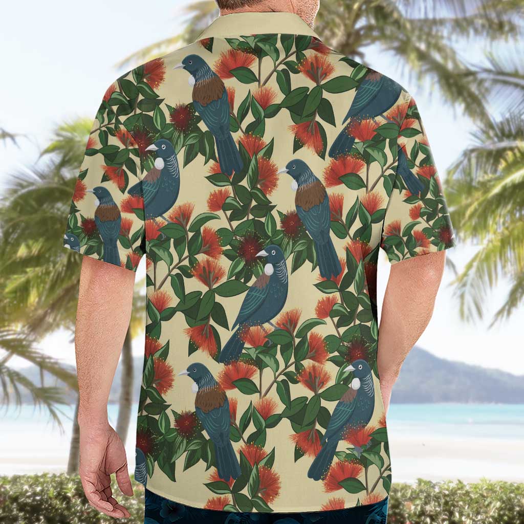 New Zealand Christmas Hawaiian Shirt Romantic Tui Birds on Pohutukawa - Ivory - Vibe Hoodie