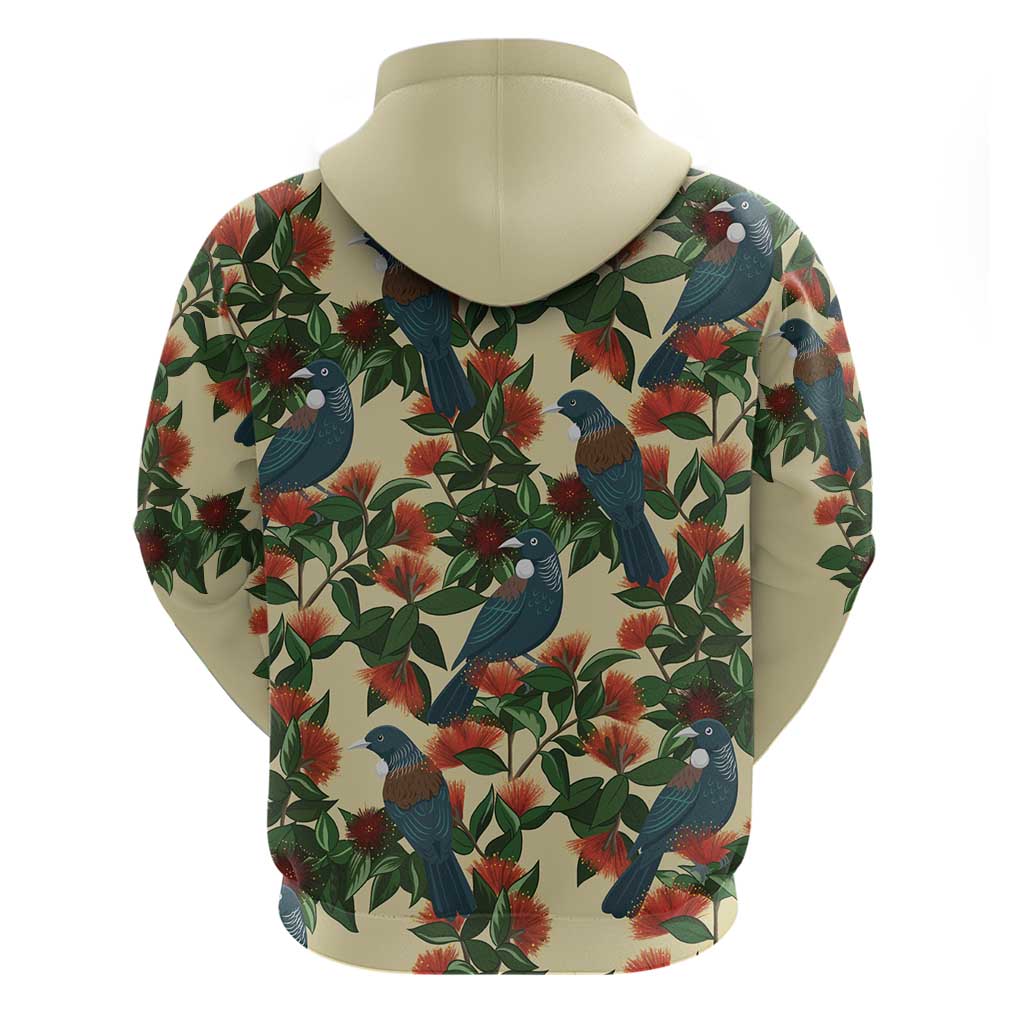 New Zealand Christmas Hoodie Romantic Tui Birds on Pohutukawa - Ivory - Vibe Hoodie