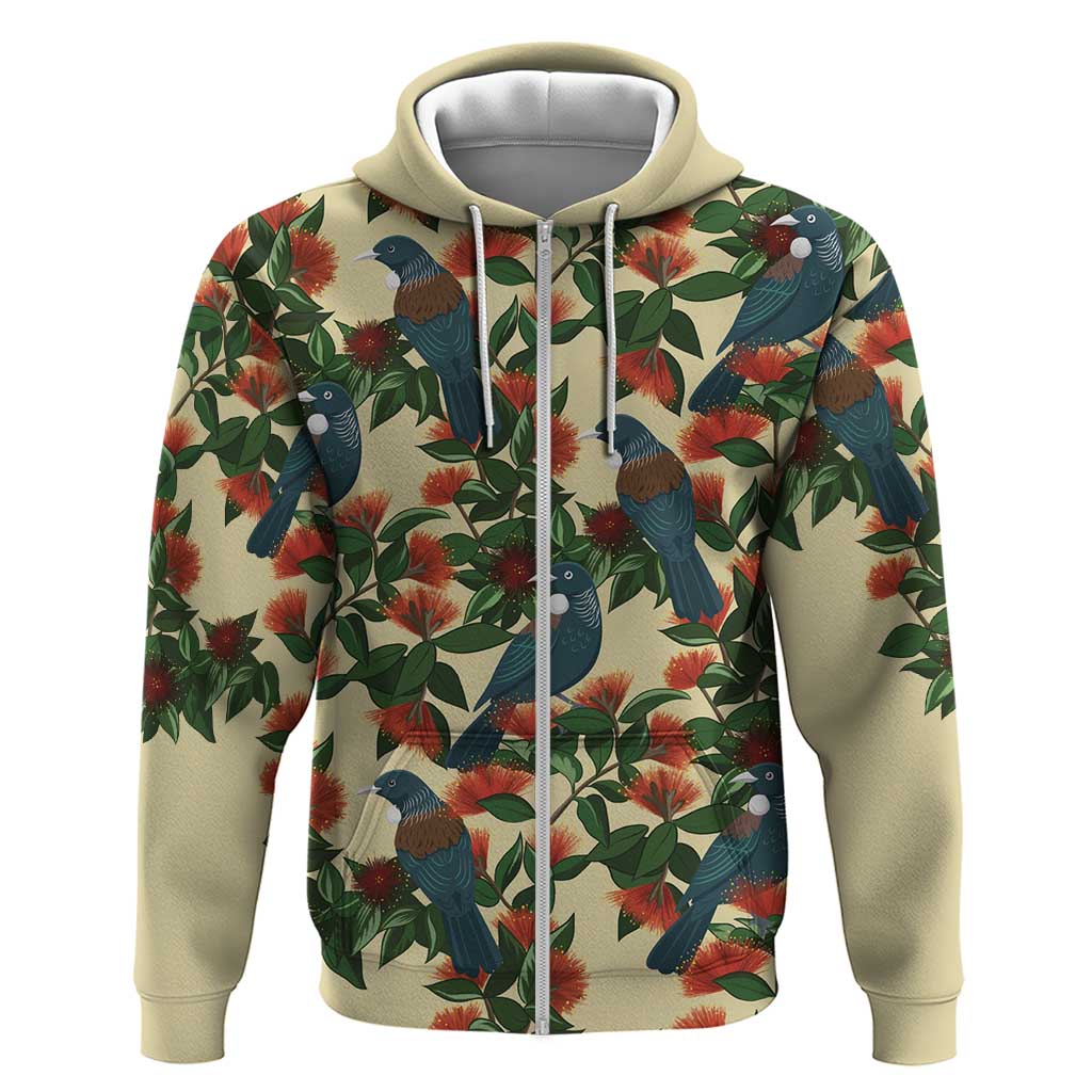 New Zealand Christmas Hoodie Romantic Tui Birds on Pohutukawa - Ivory - Vibe Hoodie