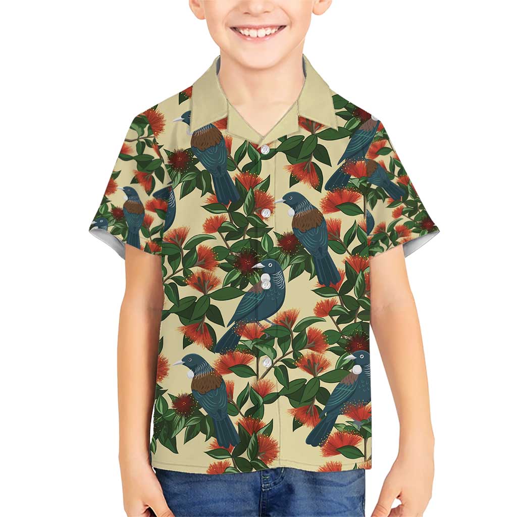 New Zealand Christmas Kid Hawaiian Shirt Romantic Tui Birds on Pohutukawa - Ivory - Vibe Hoodie