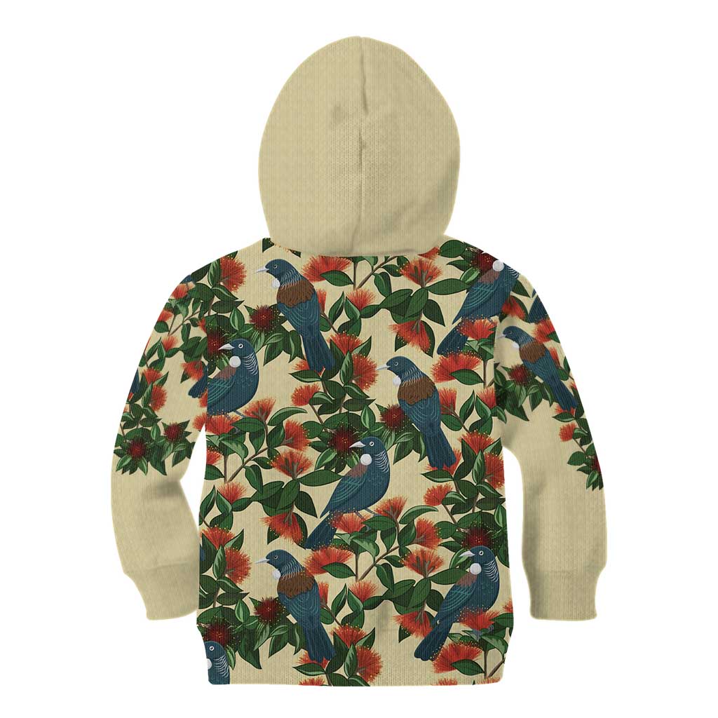 New Zealand Christmas Kid Hoodie Romantic Tui Birds on Pohutukawa - Ivory - Vibe Hoodie