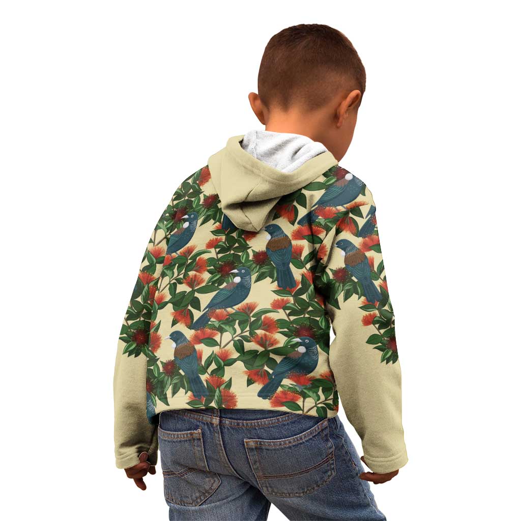 New Zealand Christmas Kid Hoodie Romantic Tui Birds on Pohutukawa - Ivory - Vibe Hoodie