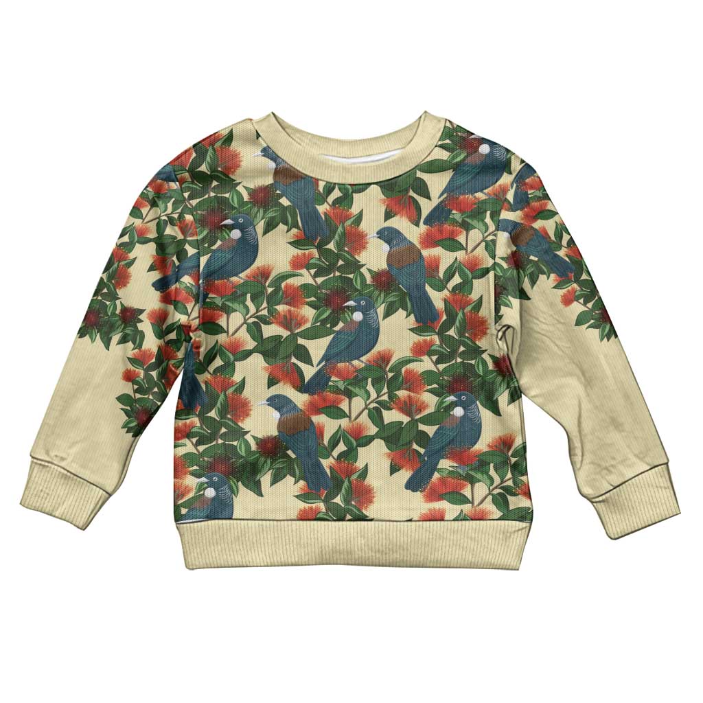 New Zealand Christmas Kid Ugly Christmas Sweater Romantic Tui Birds on Pohutukawa - Ivory - Vibe Hoodie