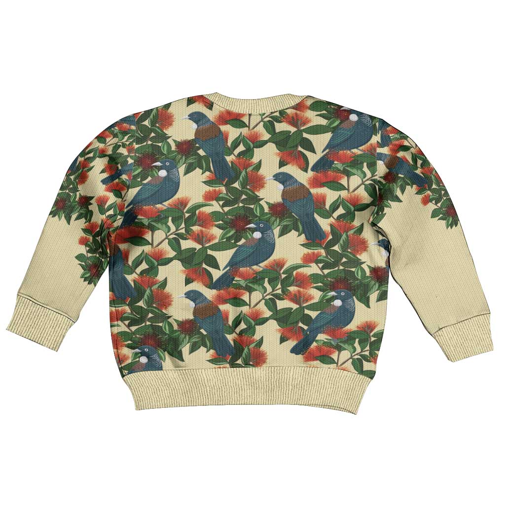 New Zealand Christmas Kid Ugly Christmas Sweater Romantic Tui Birds on Pohutukawa - Ivory - Vibe Hoodie
