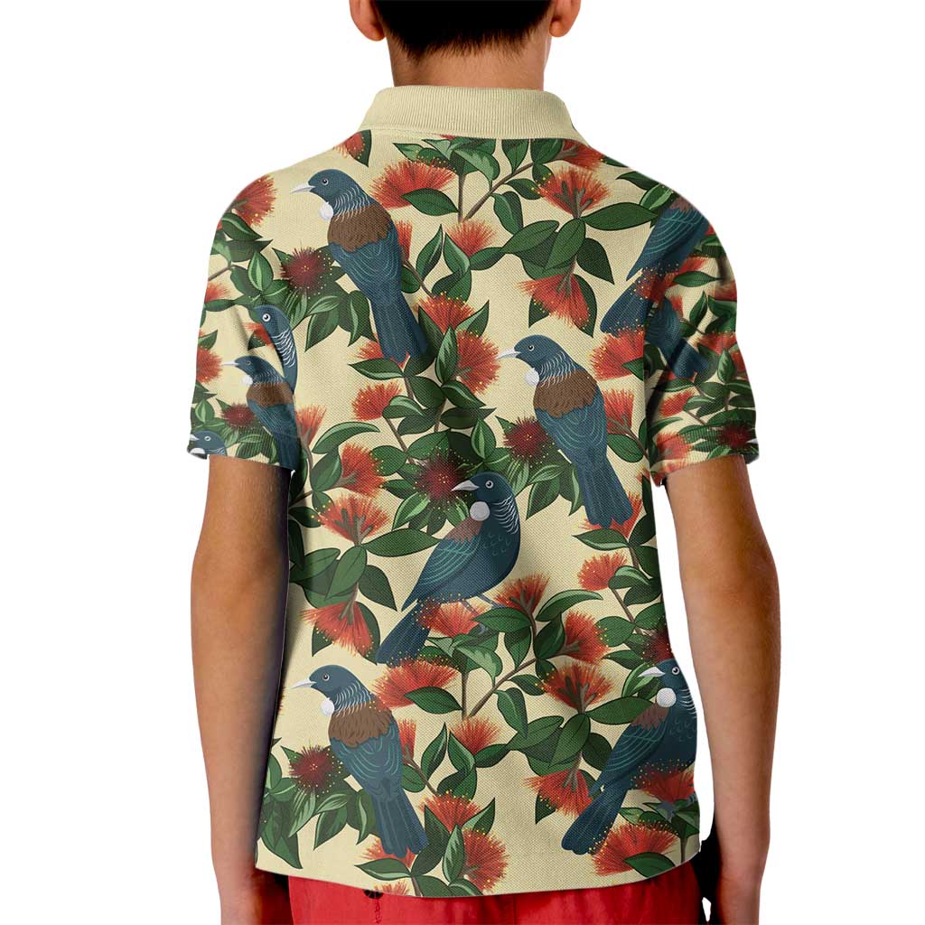 New Zealand Christmas Kid Polo Shirt Romantic Tui Birds on Pohutukawa - Ivory - Vibe Hoodie