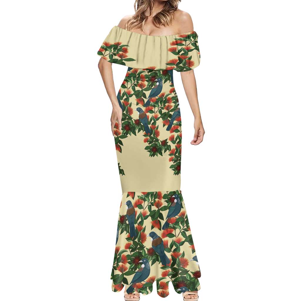 New Zealand Christmas Mermaid Dress Romantic Tui Birds on Pohutukawa - Ivory - Vibe Hoodie