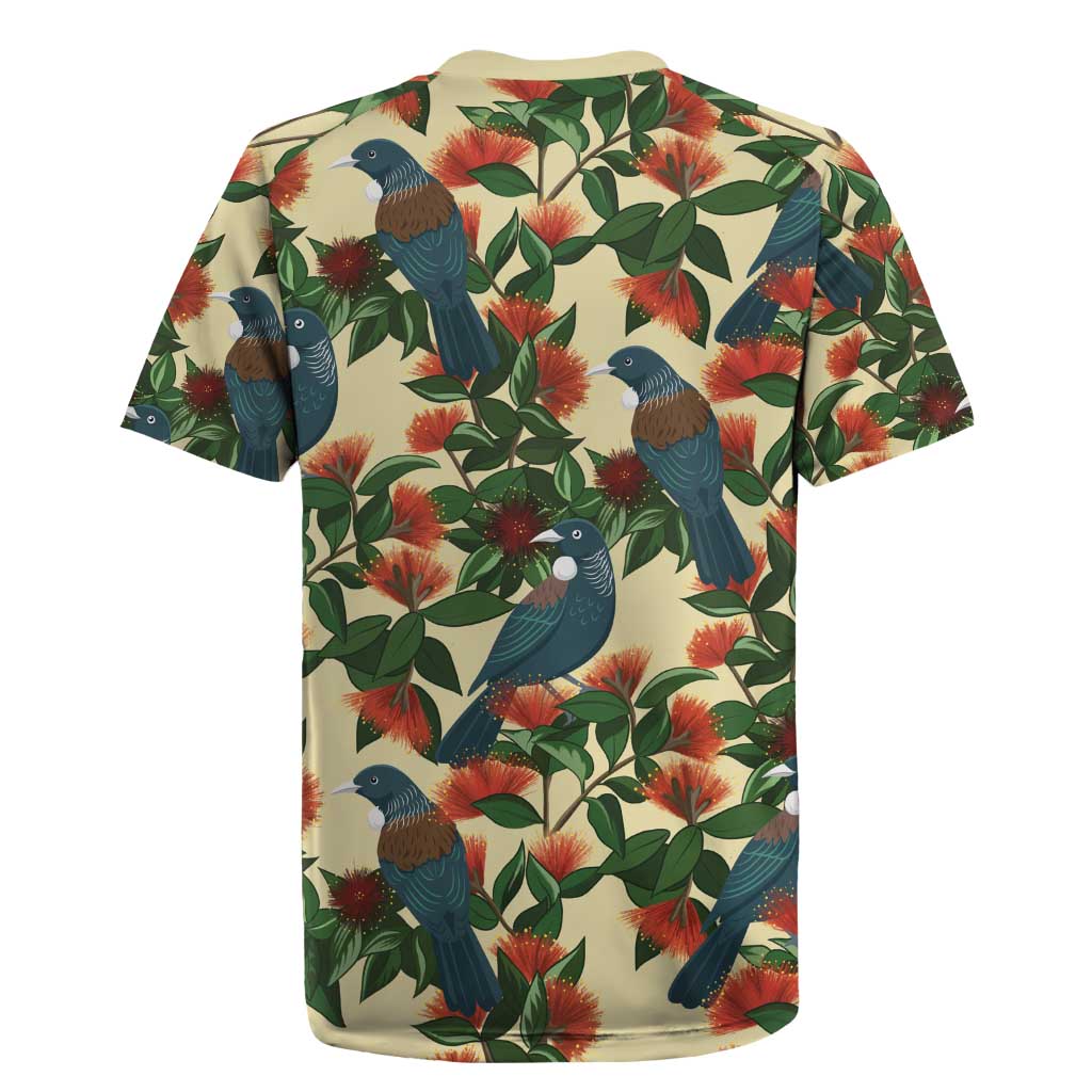 New Zealand Christmas Rugby Jersey Romantic Tui Birds on Pohutukawa - Ivory - Vibe Hoodie