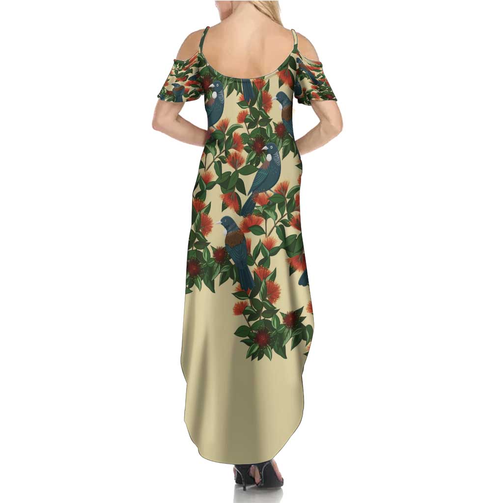 New Zealand Christmas Summer Maxi Dress Romantic Tui Birds on Pohutukawa - Ivory - Vibe Hoodie