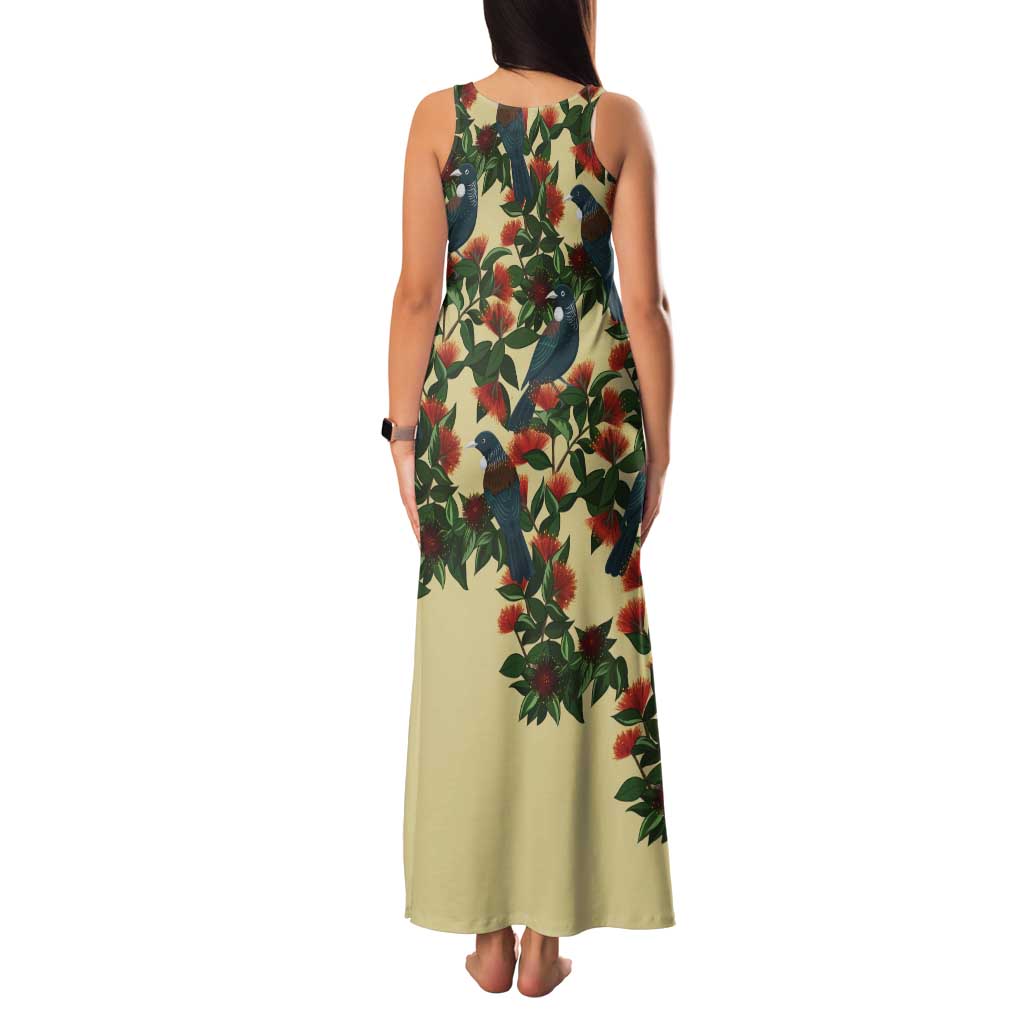 New Zealand Christmas Tank Maxi Dress Romantic Tui Birds on Pohutukawa - Ivory - Vibe Hoodie