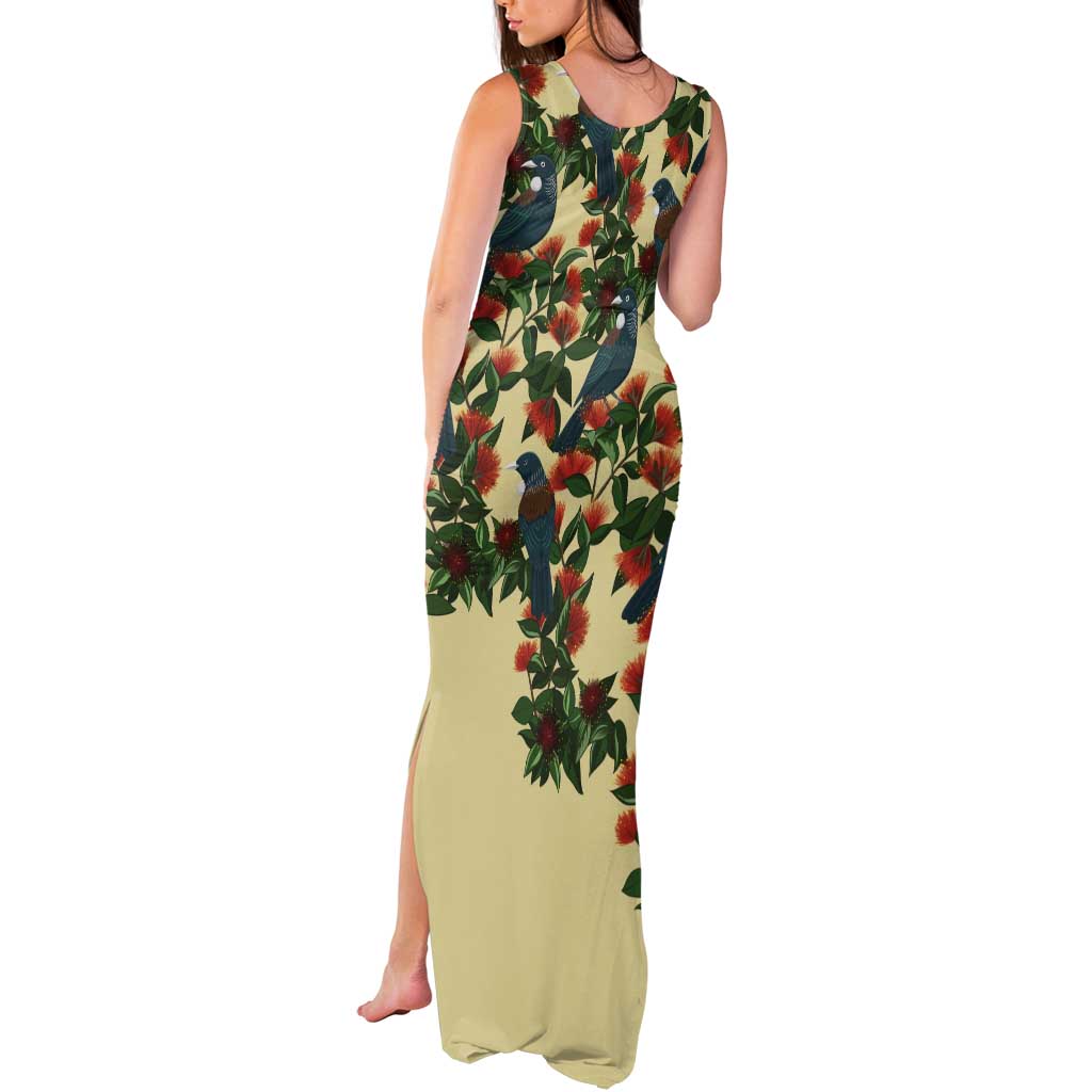 New Zealand Christmas Tank Maxi Dress Romantic Tui Birds on Pohutukawa - Ivory - Vibe Hoodie