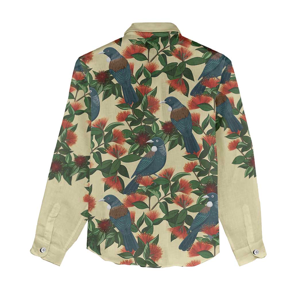 New Zealand Christmas Women Casual Shirt Romantic Tui Birds on Pohutukawa - Ivory - Vibe Hoodie