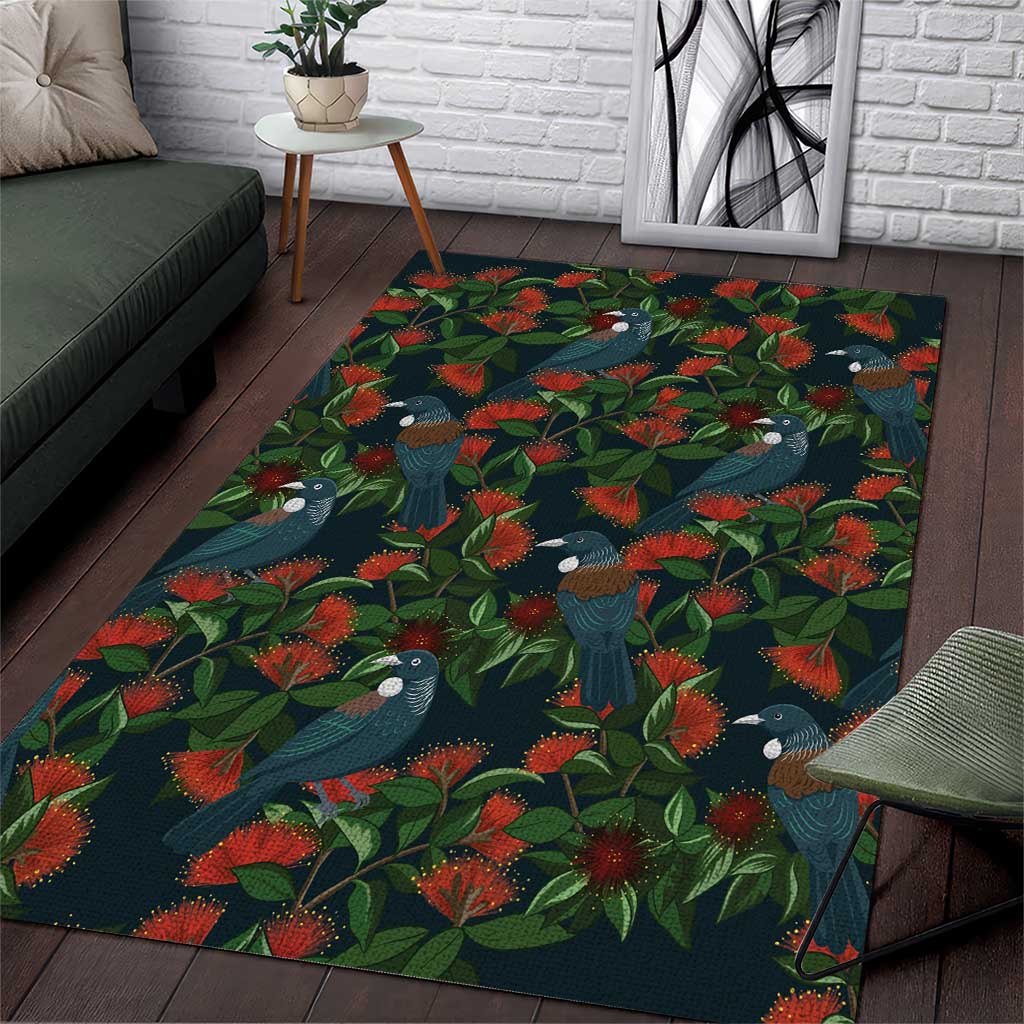 New Zealand Christmas Area Rug Romantic Tui Birds on Pohutukawa - Cobalt - Vibe Hoodie