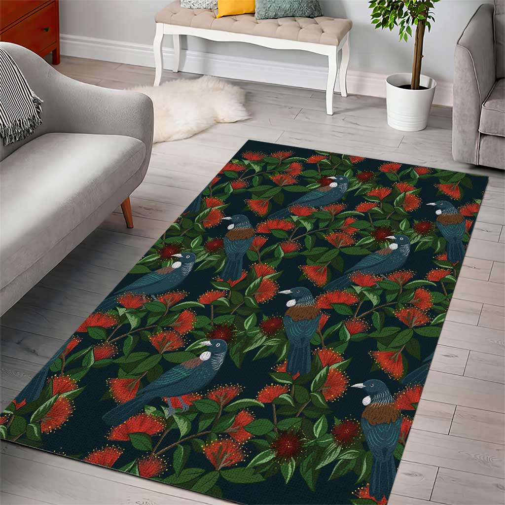 New Zealand Christmas Area Rug Romantic Tui Birds on Pohutukawa - Cobalt - Vibe Hoodie