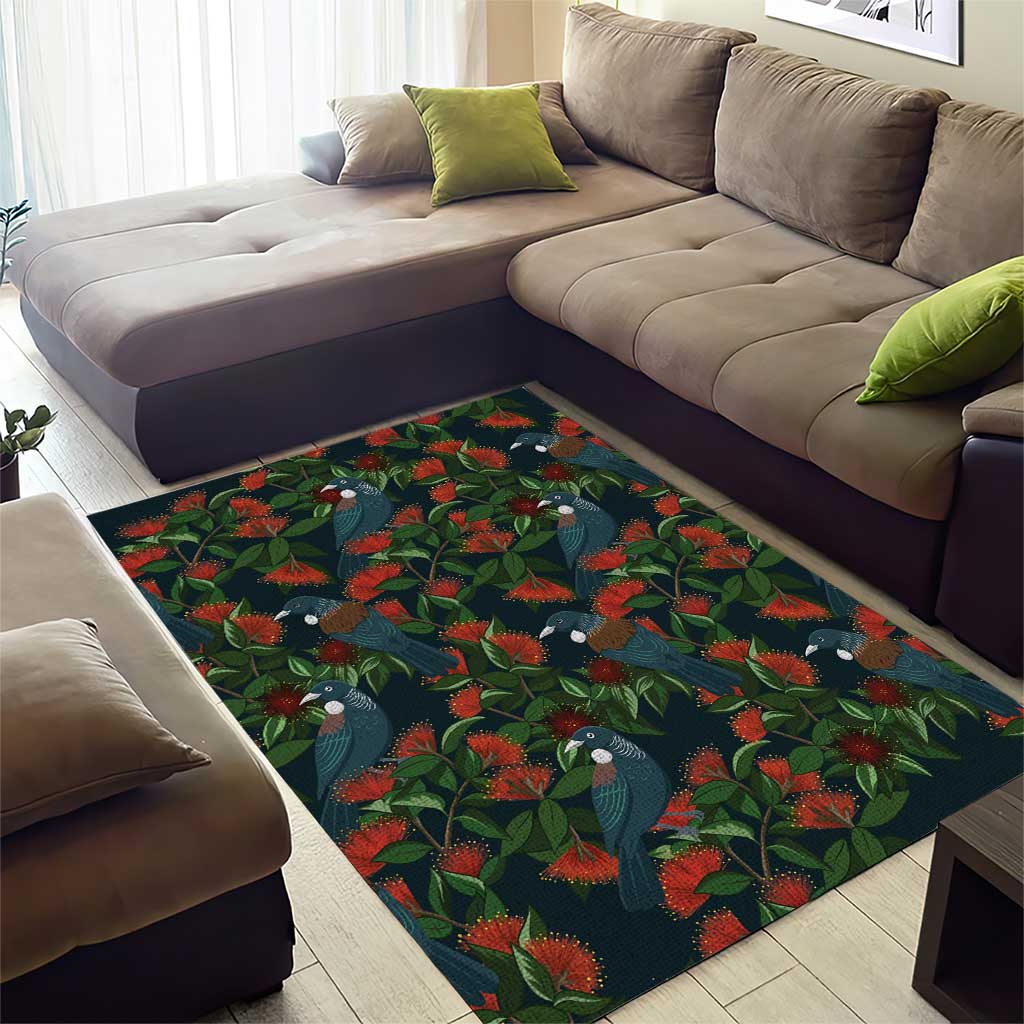 New Zealand Christmas Area Rug Romantic Tui Birds on Pohutukawa - Cobalt - Vibe Hoodie