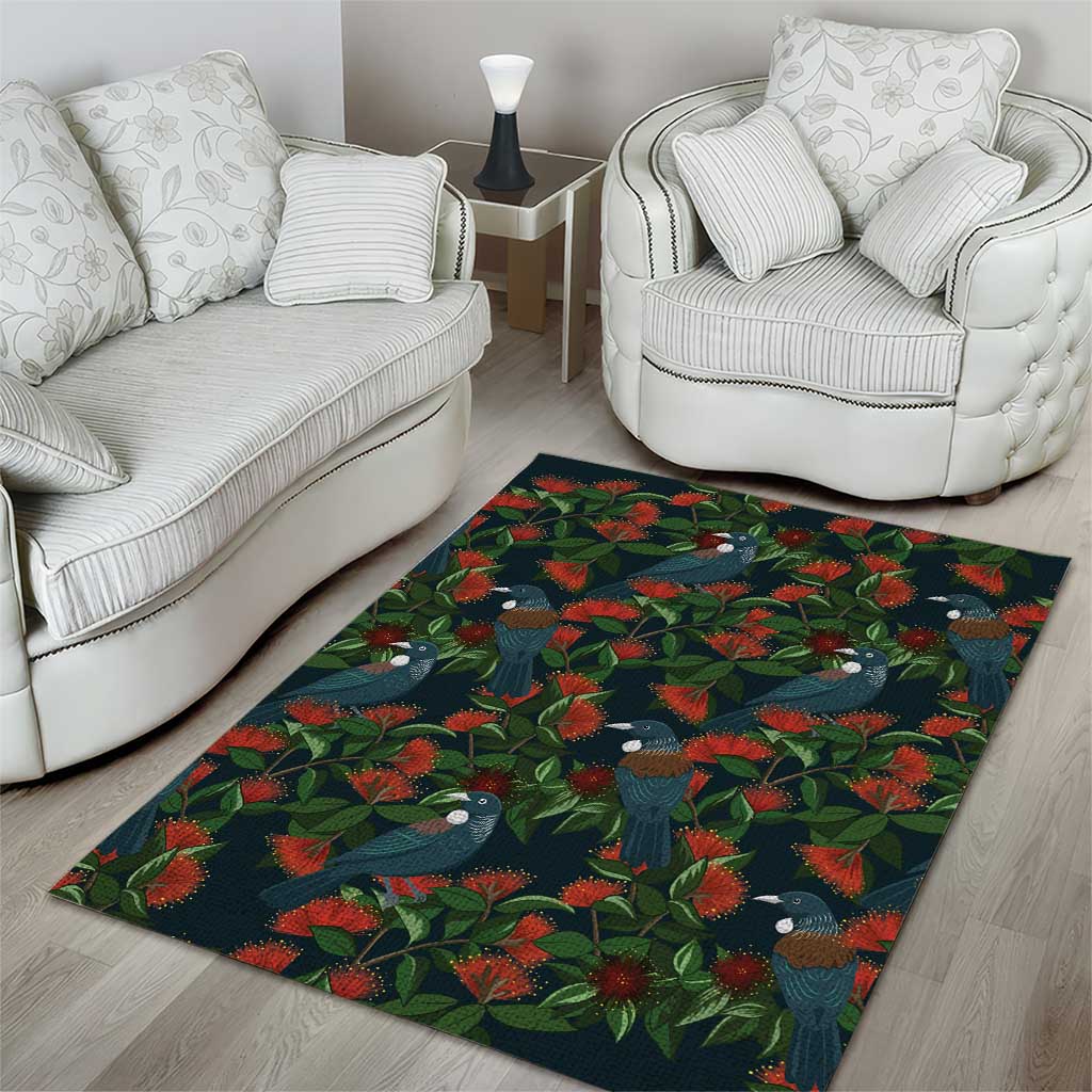 New Zealand Christmas Area Rug Romantic Tui Birds on Pohutukawa - Cobalt - Vibe Hoodie