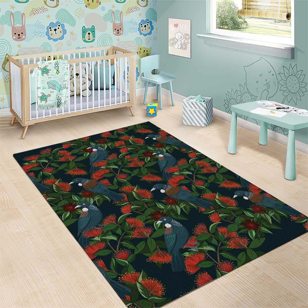 New Zealand Christmas Area Rug Romantic Tui Birds on Pohutukawa - Cobalt - Vibe Hoodie