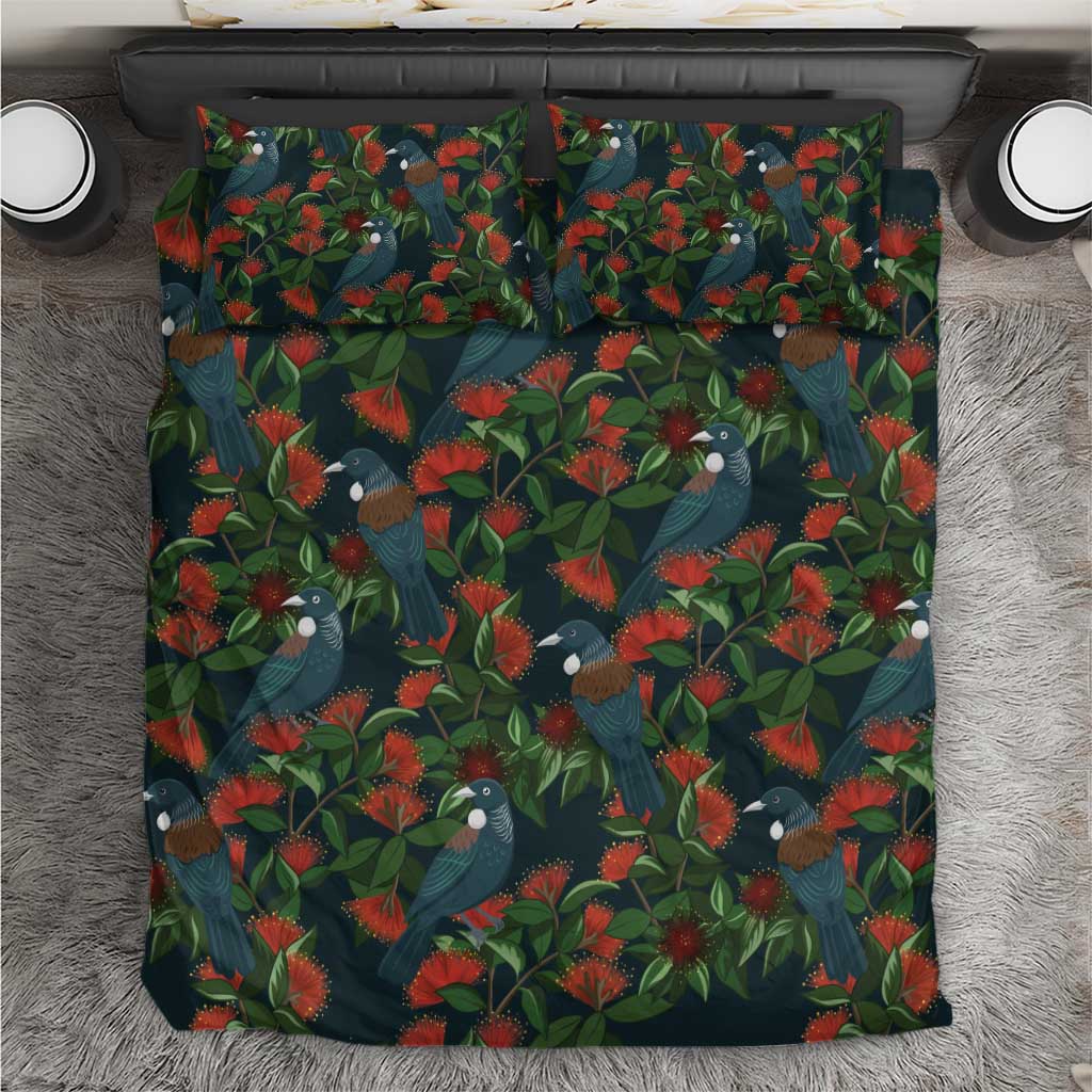 New Zealand Christmas Bedding Set Romantic Tui Birds on Pohutukawa - Cobalt - Vibe Hoodie