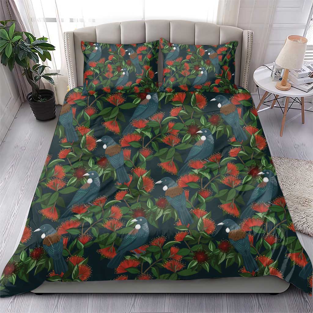 New Zealand Christmas Bedding Set Romantic Tui Birds on Pohutukawa - Cobalt - Vibe Hoodie