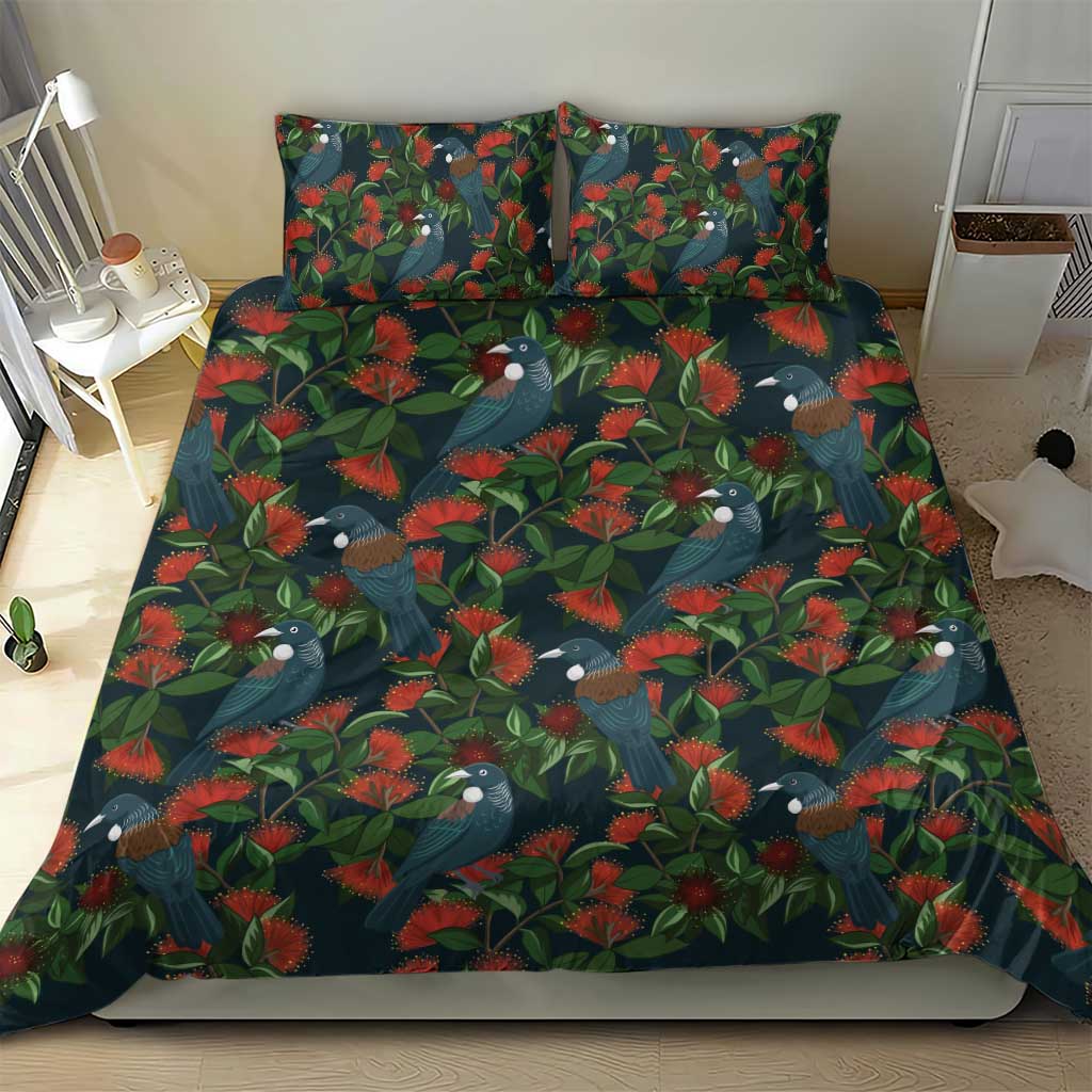 New Zealand Christmas Bedding Set Romantic Tui Birds on Pohutukawa - Cobalt - Vibe Hoodie