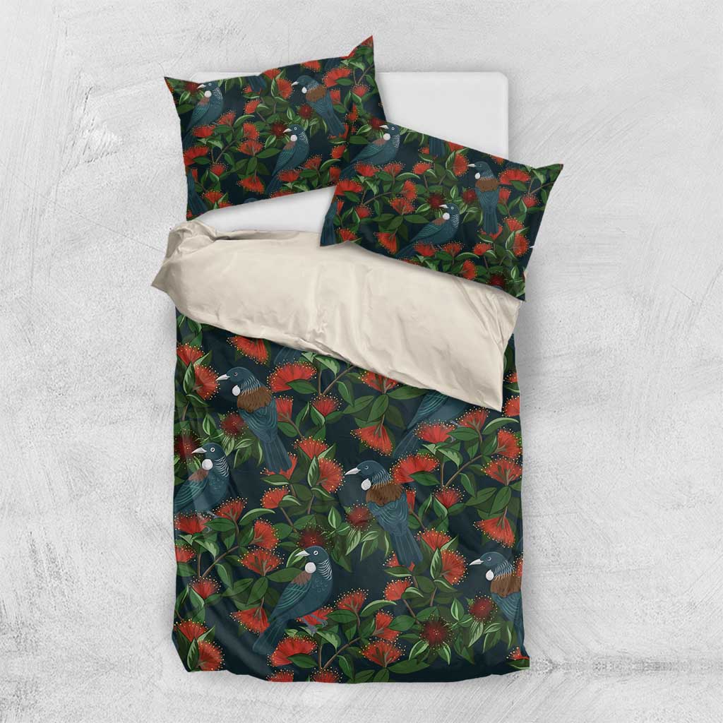 New Zealand Christmas Bedding Set Romantic Tui Birds on Pohutukawa - Cobalt - Vibe Hoodie