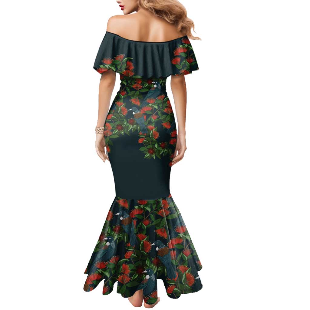 New Zealand Christmas Family Matching Mermaid Dress and Hawaiian Shirt Romantic Tui Birds on Pohutukawa - Cobalt - Vibe Hoodie