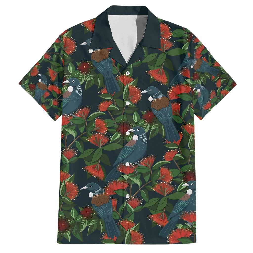 New Zealand Christmas Family Matching Off Shoulder Maxi Dress and Hawaiian Shirt Romantic Tui Birds on Pohutukawa - Cobalt - Vibe Hoodie