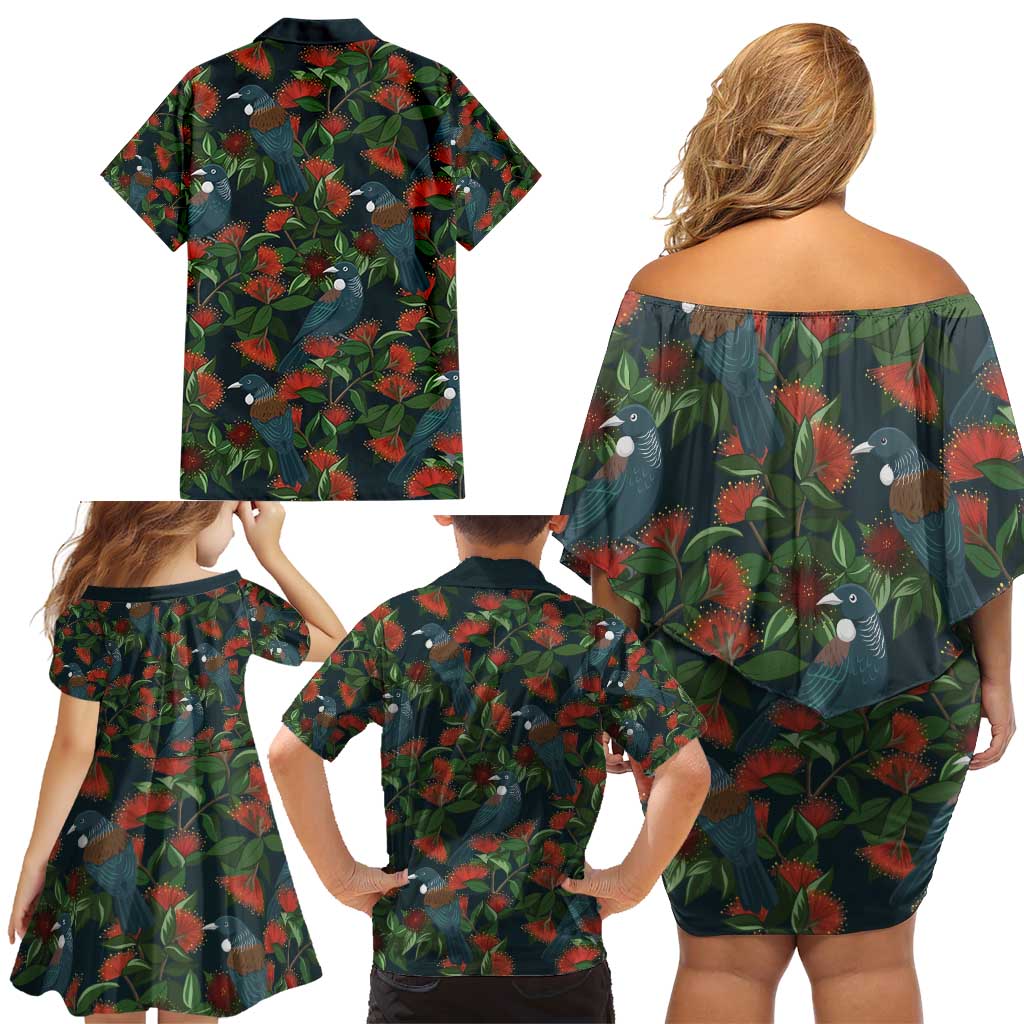 New Zealand Christmas Family Matching Off Shoulder Short Dress and Hawaiian Shirt Romantic Tui Birds on Pohutukawa - Cobalt - Vibe Hoodie