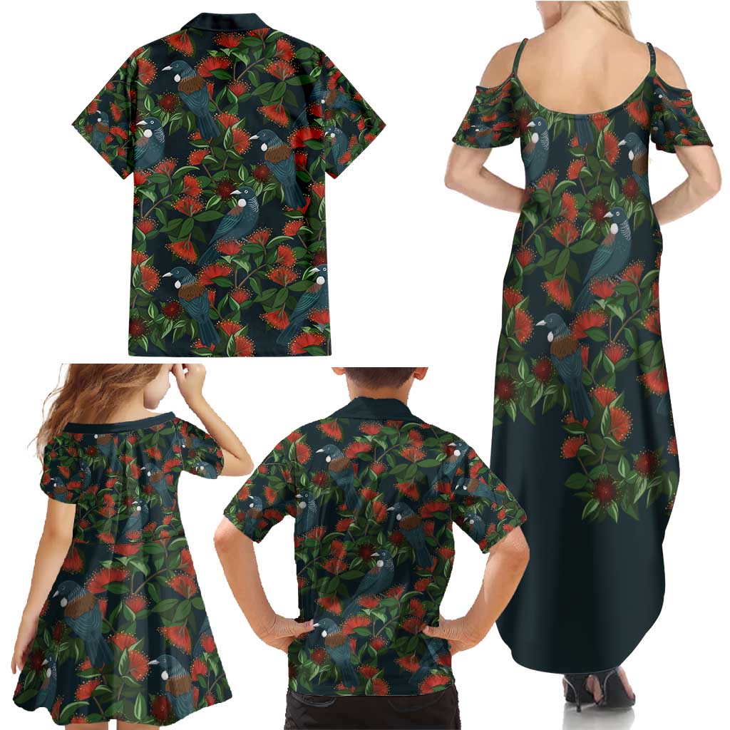 New Zealand Christmas Family Matching Summer Maxi Dress and Hawaiian Shirt Romantic Tui Birds on Pohutukawa - Cobalt - Vibe Hoodie