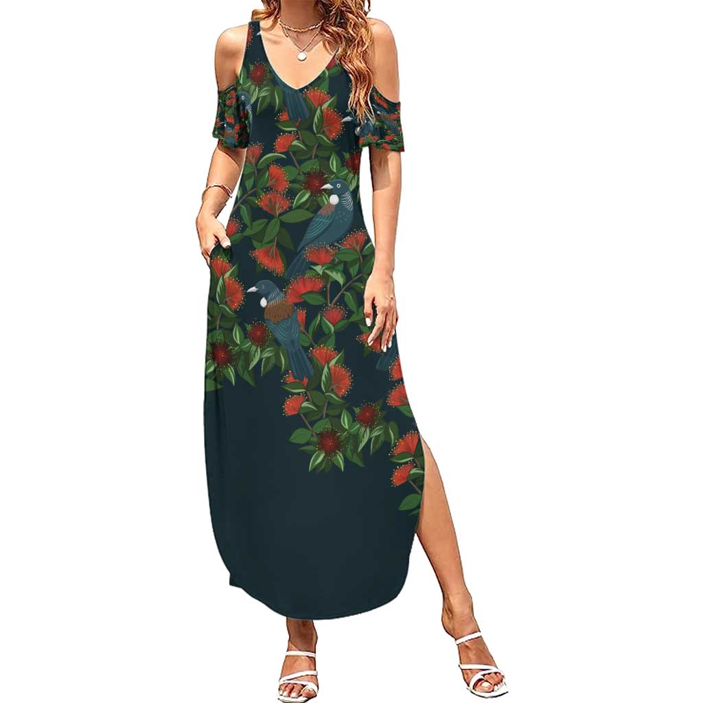New Zealand Christmas Family Matching Summer Maxi Dress and Hawaiian Shirt Romantic Tui Birds on Pohutukawa - Cobalt - Vibe Hoodie