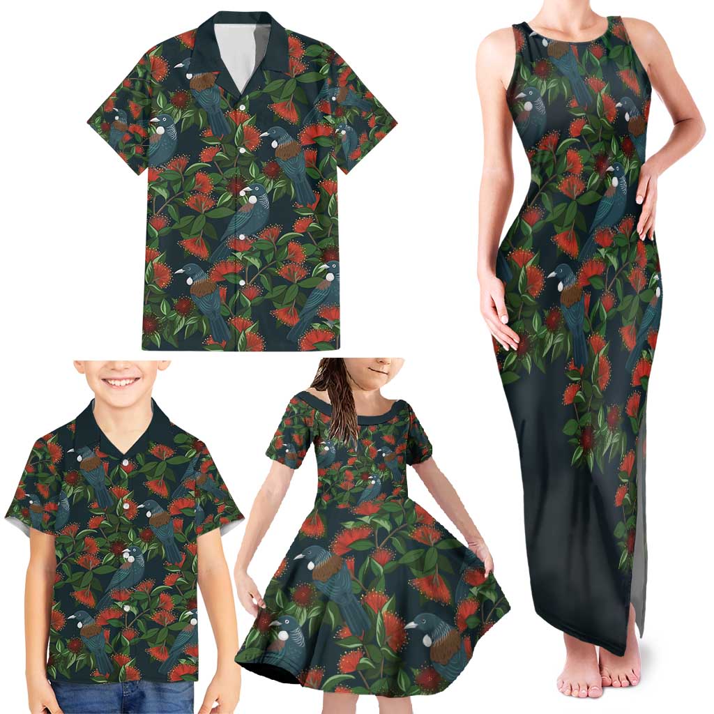 New Zealand Christmas Family Matching Tank Maxi Dress and Hawaiian Shirt Romantic Tui Birds on Pohutukawa - Cobalt - Vibe Hoodie