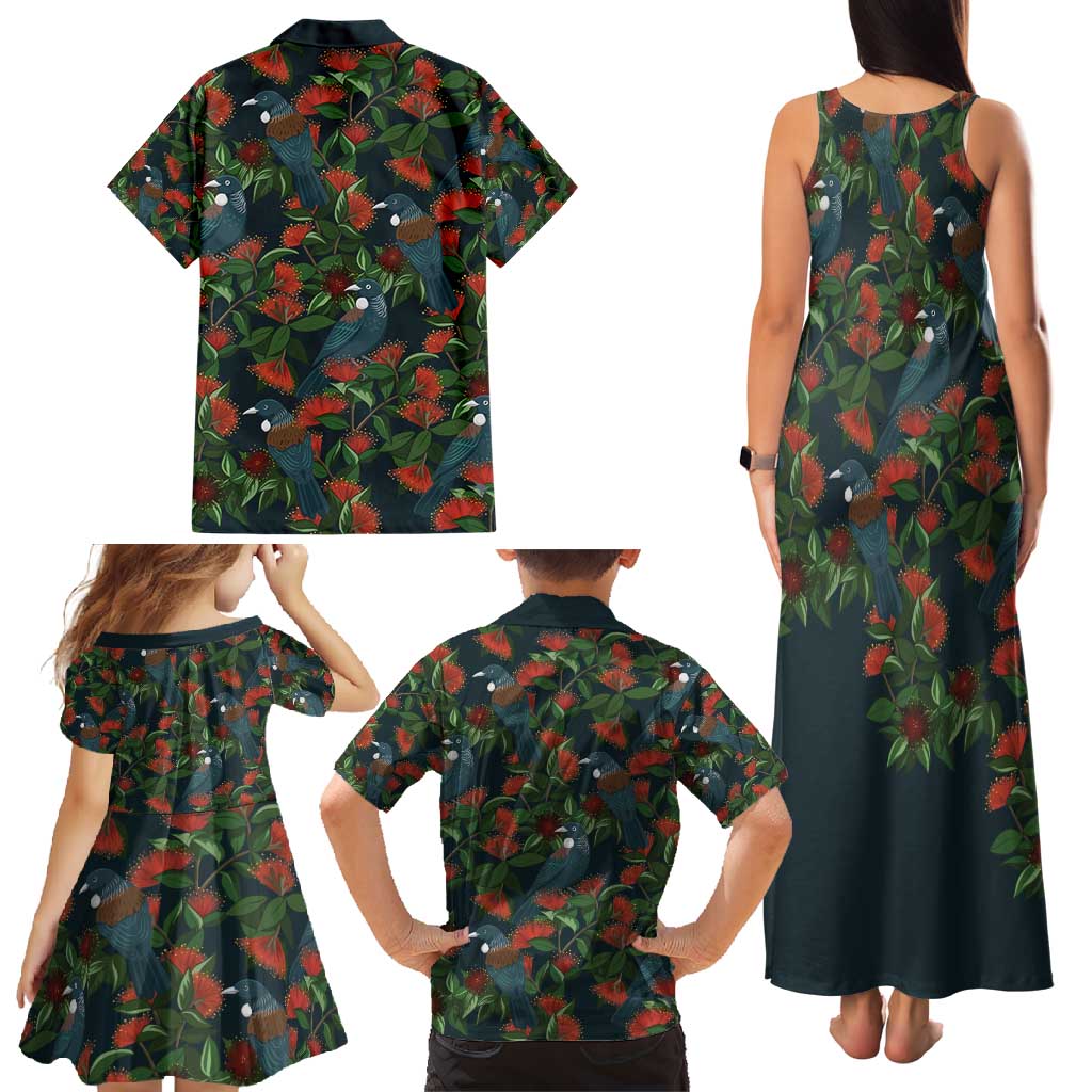 New Zealand Christmas Family Matching Tank Maxi Dress and Hawaiian Shirt Romantic Tui Birds on Pohutukawa - Cobalt - Vibe Hoodie