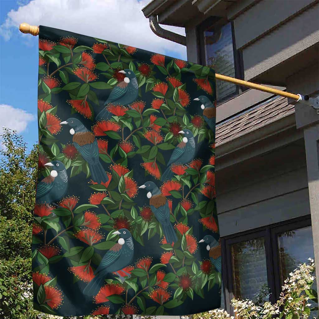 New Zealand Christmas Garden Flag Romantic Tui Birds on Pohutukawa - Cobalt - Vibe Hoodie
