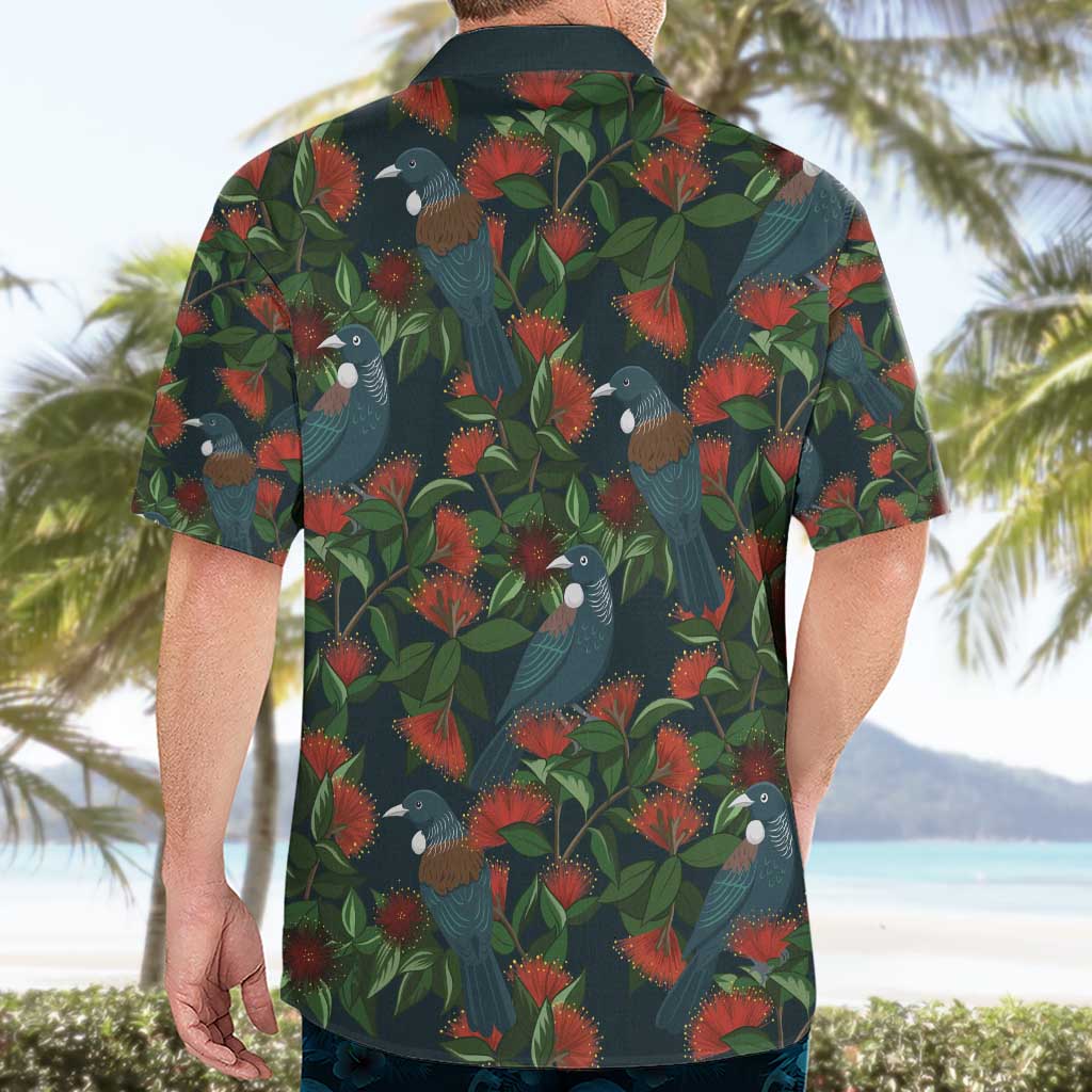 New Zealand Christmas Hawaiian Shirt Romantic Tui Birds on Pohutukawa - Cobalt - Vibe Hoodie