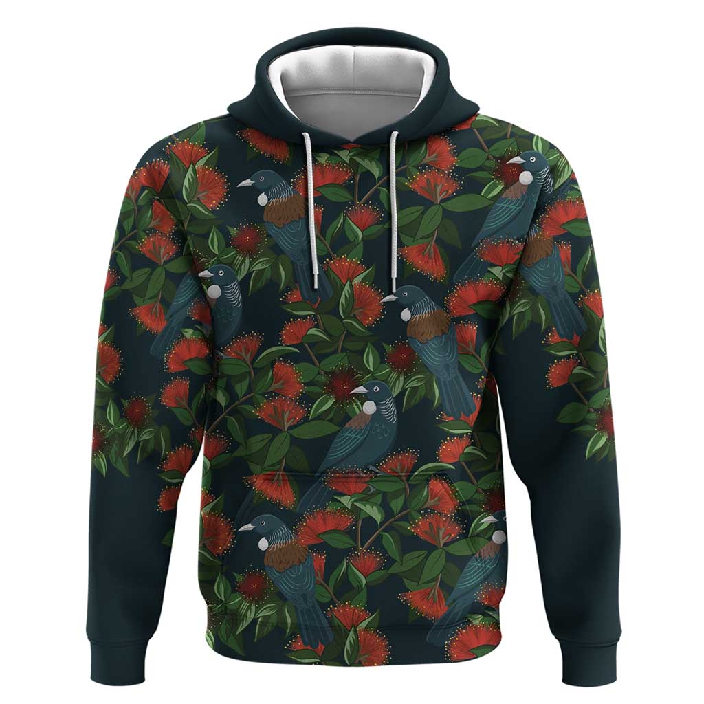 New Zealand Christmas Hoodie Romantic Tui Birds on Pohutukawa - Cobalt - Vibe Hoodie