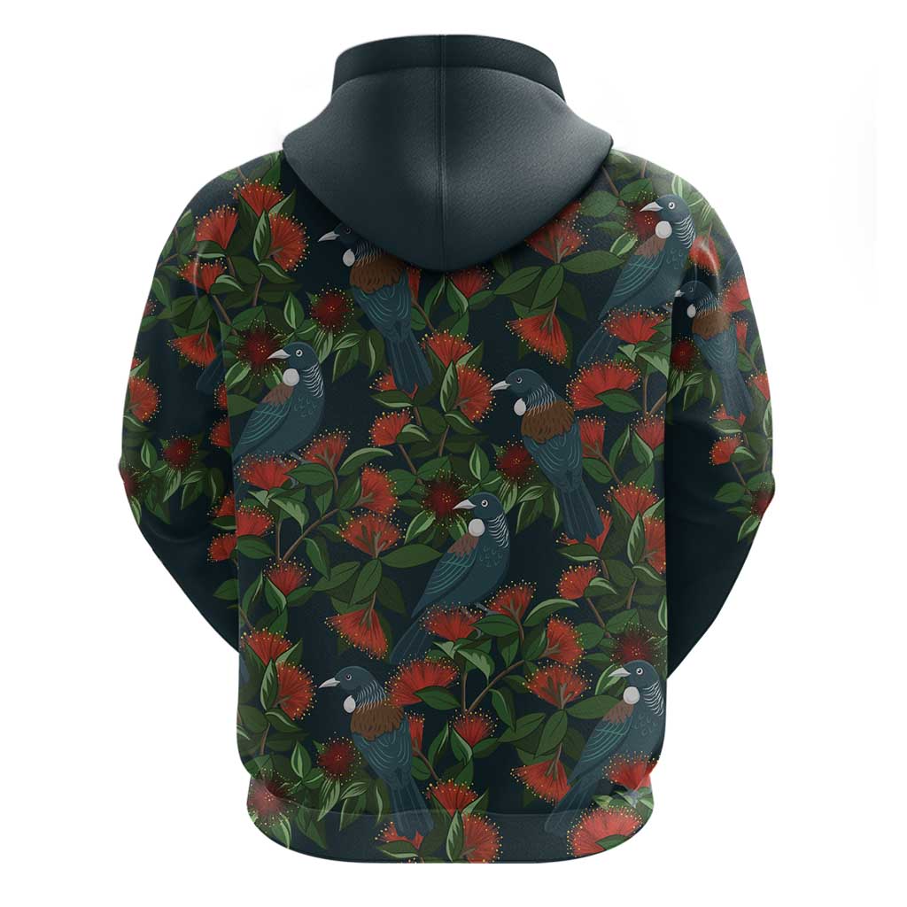 New Zealand Christmas Hoodie Romantic Tui Birds on Pohutukawa - Cobalt - Vibe Hoodie