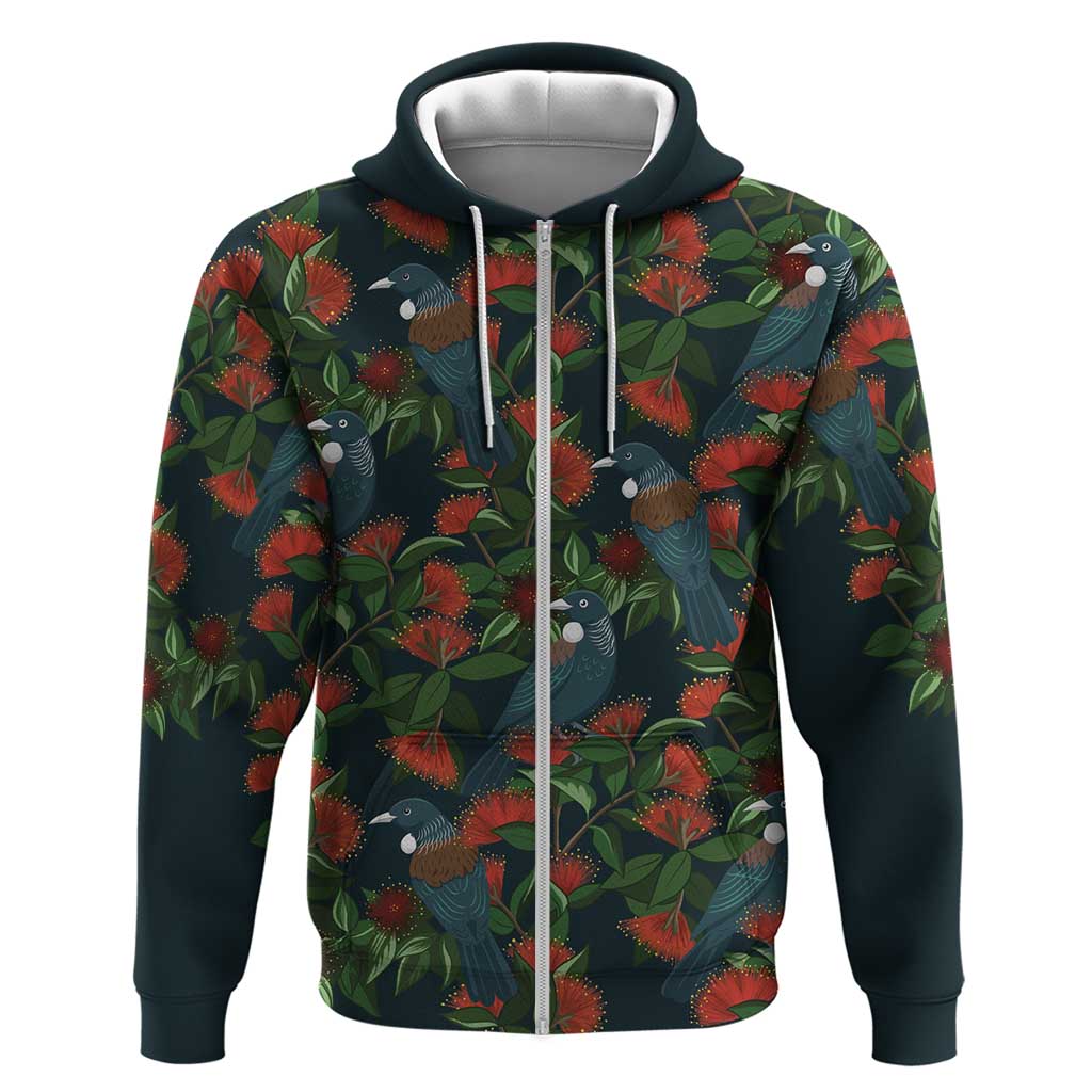 New Zealand Christmas Hoodie Romantic Tui Birds on Pohutukawa - Cobalt - Vibe Hoodie