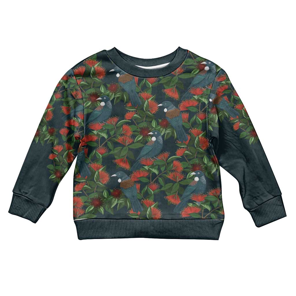 New Zealand Christmas Kid Ugly Christmas Sweater Romantic Tui Birds on Pohutukawa - Cobalt - Vibe Hoodie