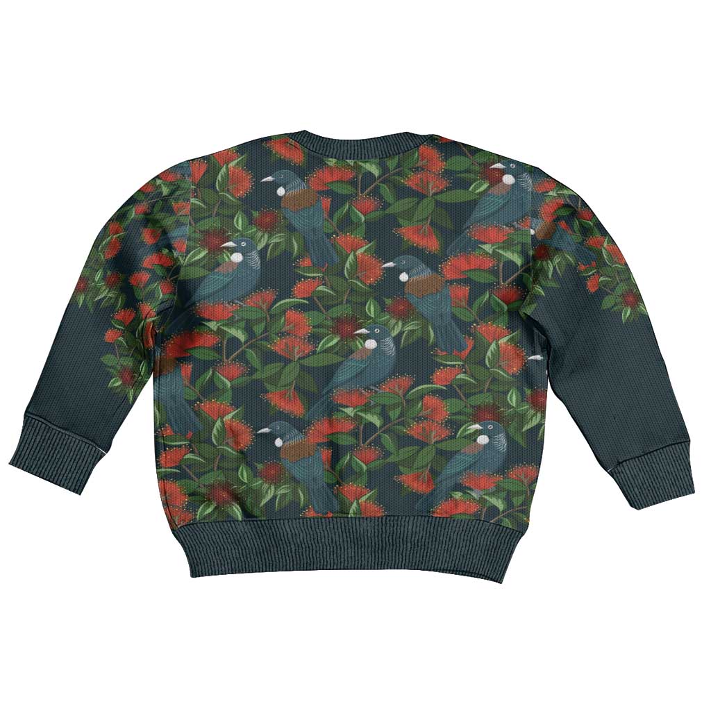 New Zealand Christmas Kid Ugly Christmas Sweater Romantic Tui Birds on Pohutukawa - Cobalt - Vibe Hoodie