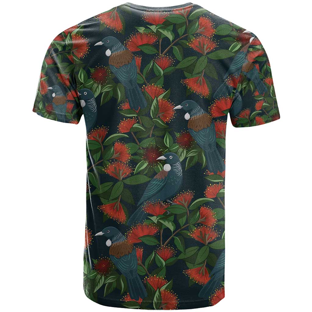 New Zealand Christmas T Shirt Romantic Tui Birds on Pohutukawa - Cobalt - Vibe Hoodie