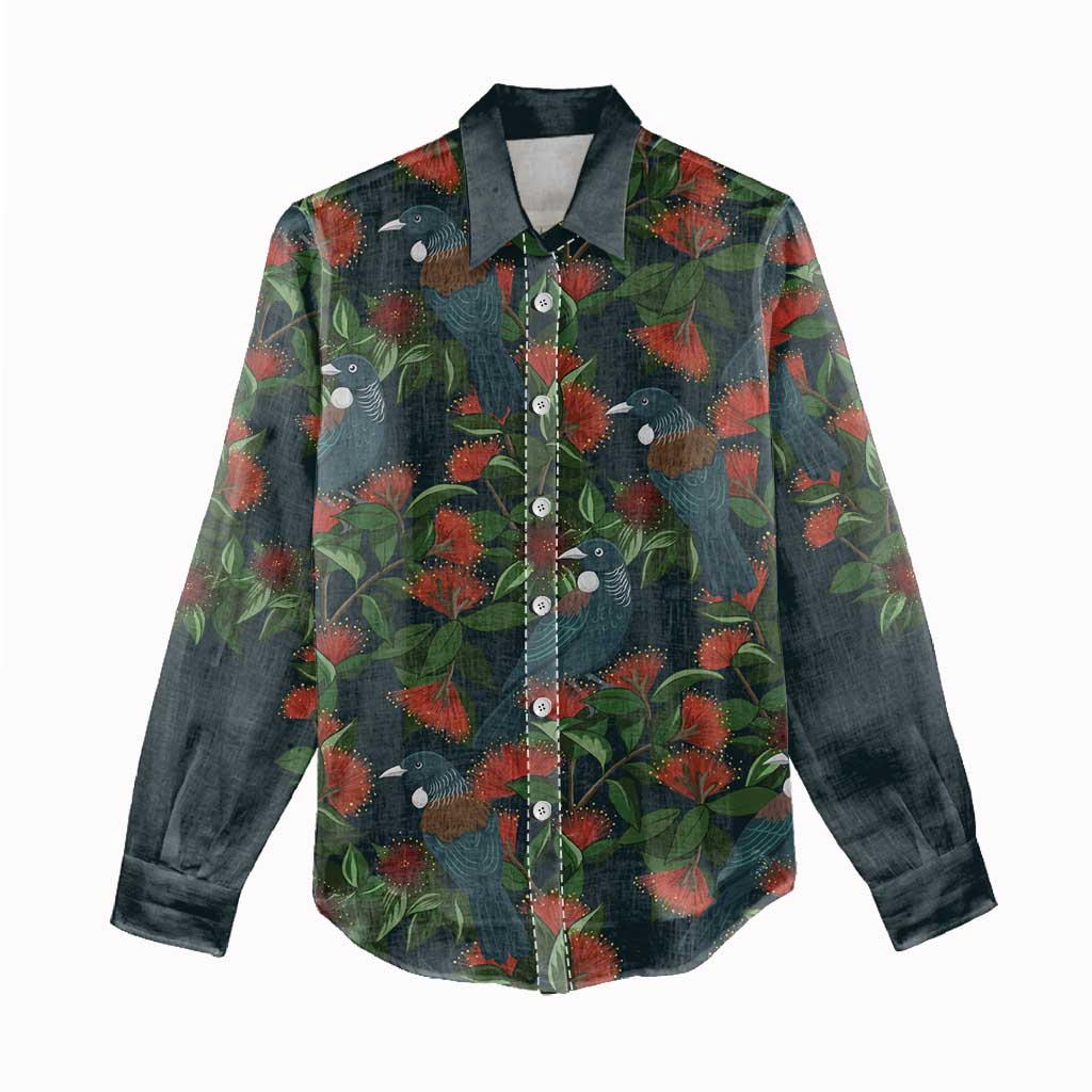 New Zealand Christmas Women Casual Shirt Romantic Tui Birds on Pohutukawa - Cobalt - Vibe Hoodie