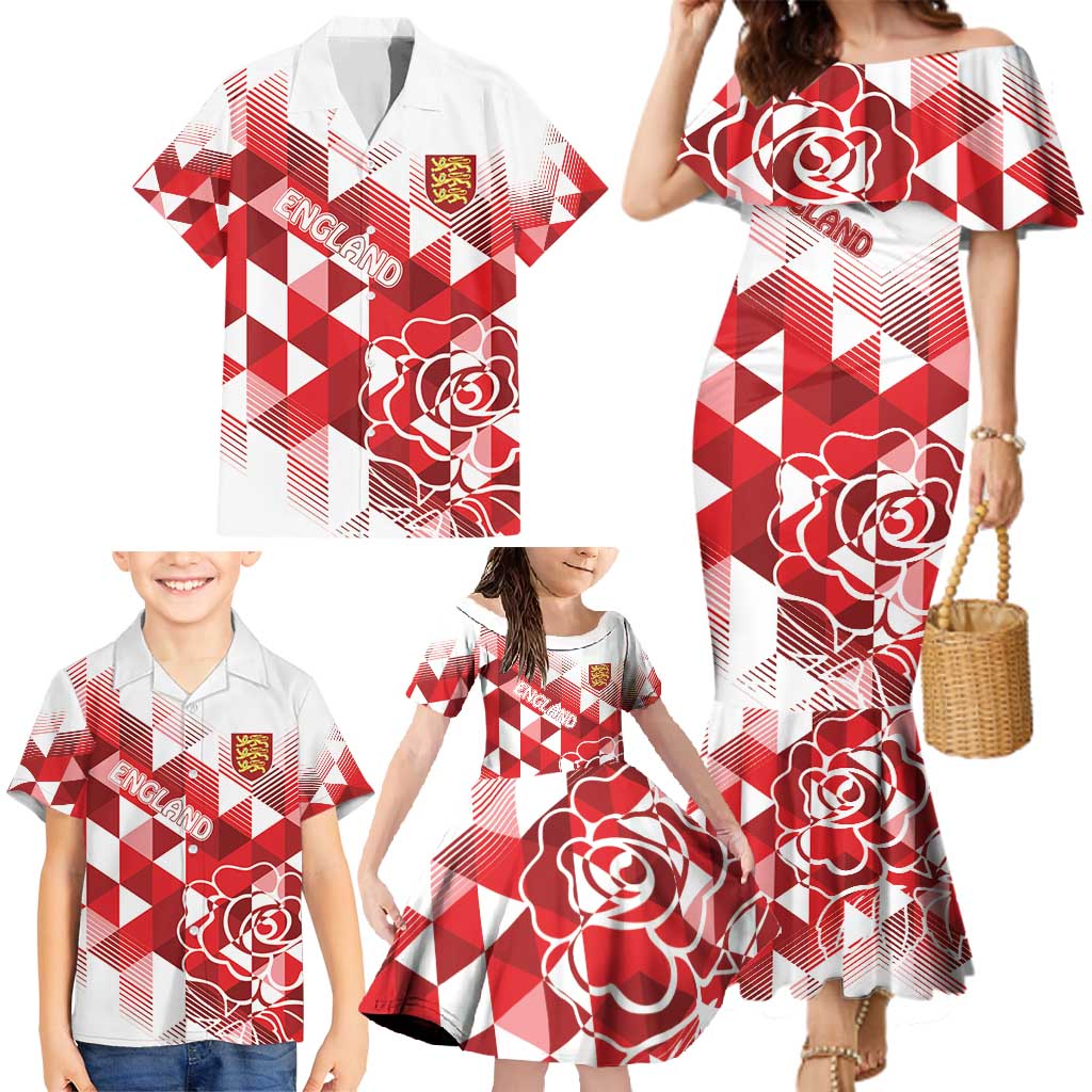 England Rugby Custom Family Matching Mermaid Dress and Hawaiian Shirt Crystalised Red Rose